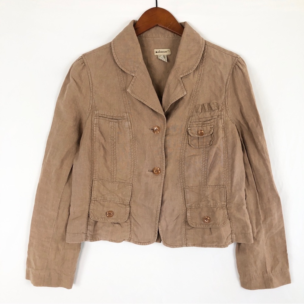 Elevenses Anthropologie‎ Linen Utility Jacket Tan Size 10 Bohemian